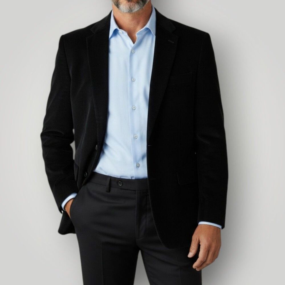 COVINGTON Men's Blazer 42R Sport Coat Two Button Jacket Black Corduroy 1-Vent
